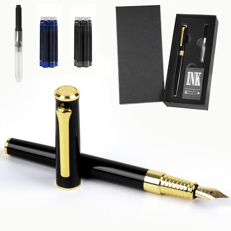 lucilynx Black Fountain Pen Set, Medium Nib, Includes 10 Ink Cartridges, 2 Ink Refill Converter and Premium Gift Box, Luxury Pen Perfect for Men and Women - Image 1